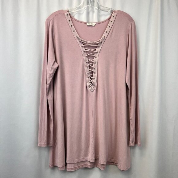Miss Love Womens Rose Long Sleeve V-Neck Pullover Blouse Top Size Large - Picture 1 of 8